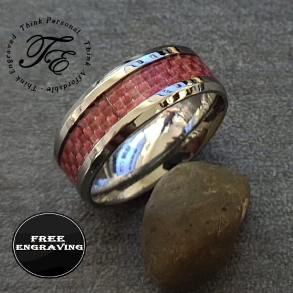 Women's Pink carbon Fiber Ring Band  - Carbon Fiber Ring - Picture 1 of 11